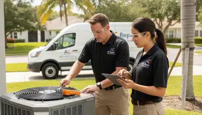 Professional AC repair technician servicing air conditioner unit in Naples FL