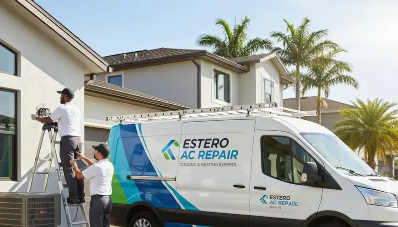 Professional AC repair technician servicing air conditioner unit in Naples FL home