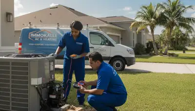 Professional AC repair technician servicing air conditioner unit in Naples FL home
