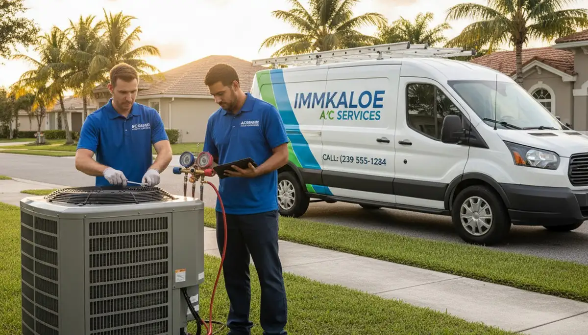 HVAC technician performing AC repair service in Naples FL for residential cooling system