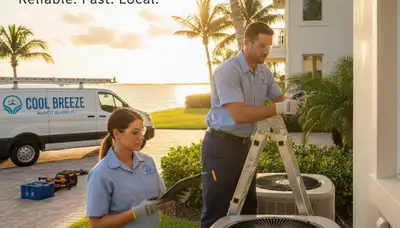Professional AC repair technician servicing air conditioner in Naples FL home