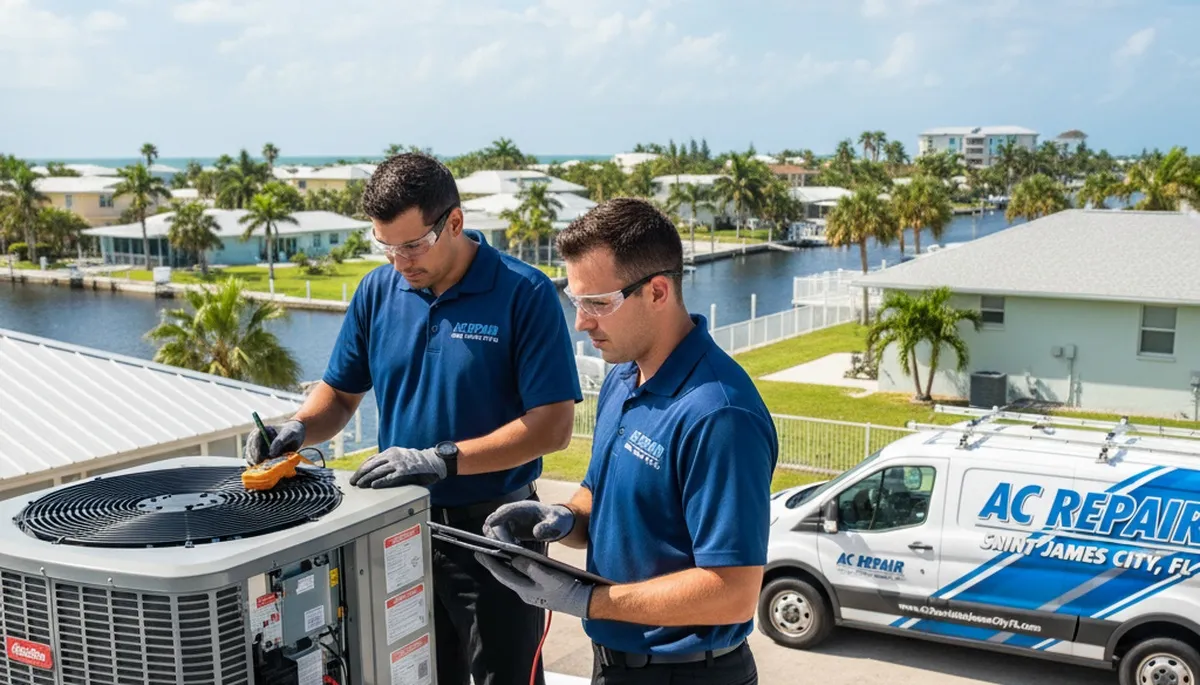 HVAC technician providing professional AC repair service in Naples FL home