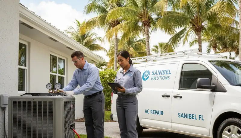 HVAC technician providing air conditioning repair service in Naples FL home