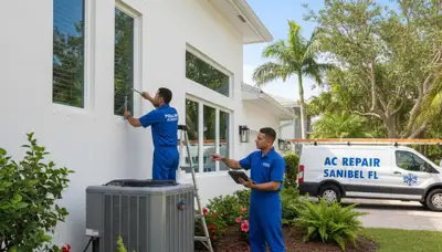 Professional AC repair technician servicing air conditioner unit in Naples FL home