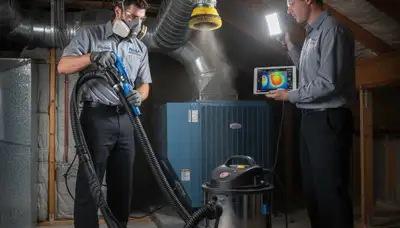 Technician cleaning air ducts in Naples FL home for improved HVAC efficiency and indoor air quality