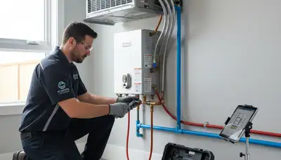 Technician repairing residential HVAC unit in Naples FL for Five Star Cooling plumbing service