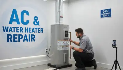 Technician repairing residential water heater in Naples FL home for Five Star Cooling HVAC service